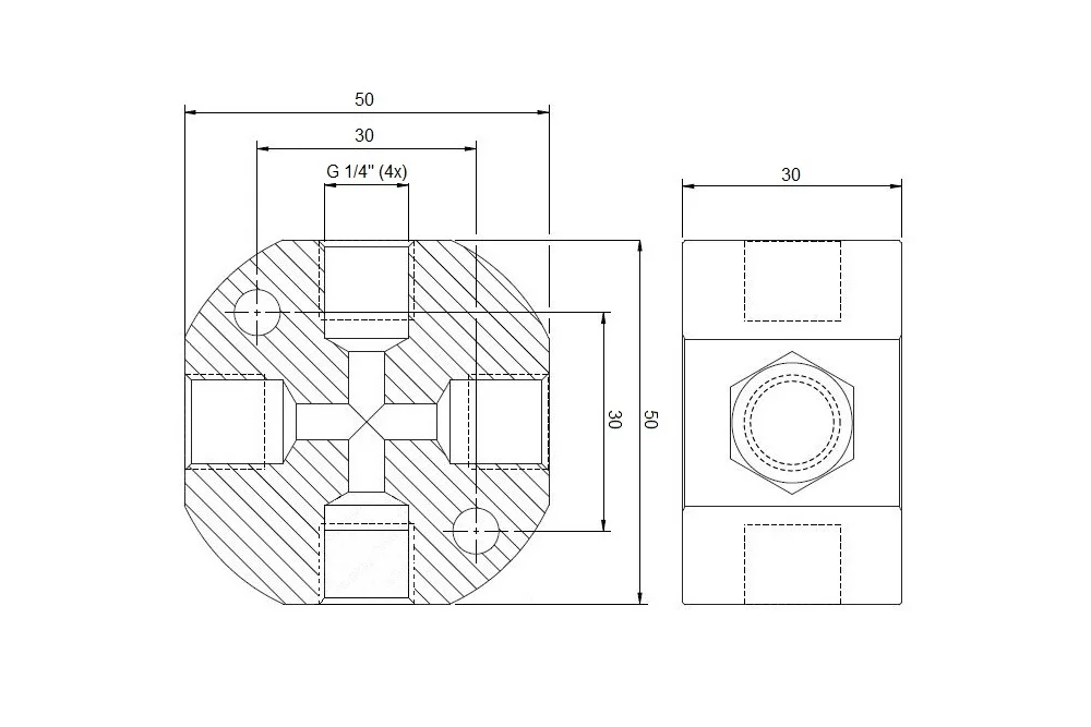 Four-way diverter block, black galvanized steel