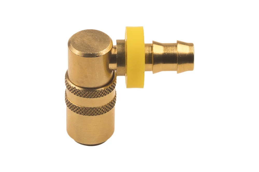 Socket 90° DN 6 quick coupling with PUSH-ON hose end, TST 060 series, brass