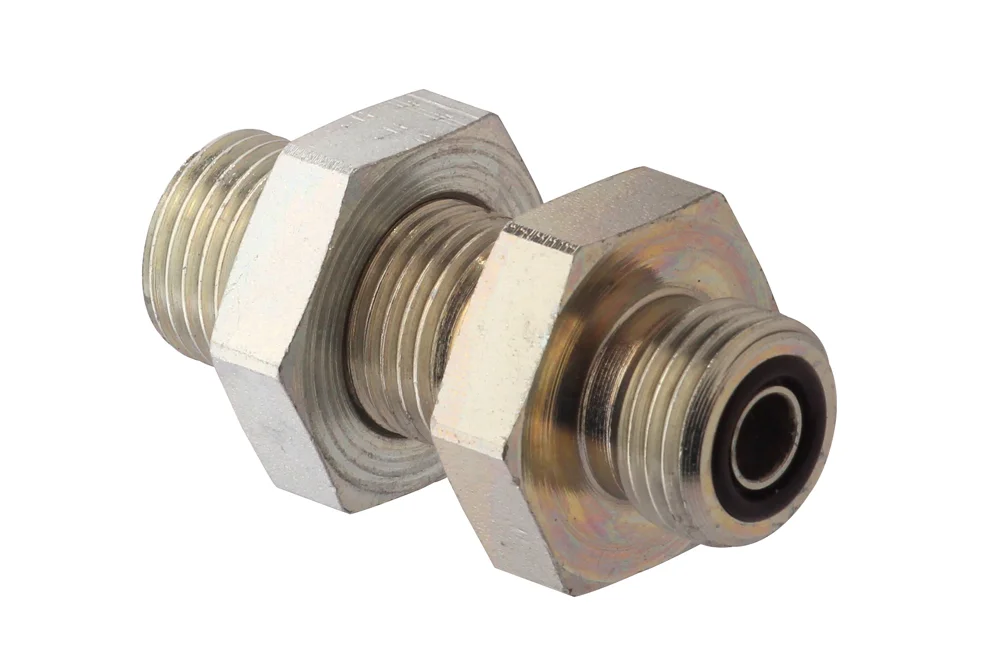 ORFS straight bulkhead nipple with UNF GZ in carbon steel, type SV