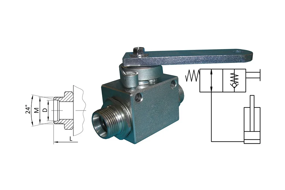 Two-way actuator stroke limiting valve with metric male thread, type HBKH