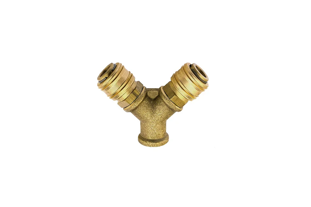 T-piece "Y" with GW BSP, 2 x quick-connection socket DN7,2, brass, type MU