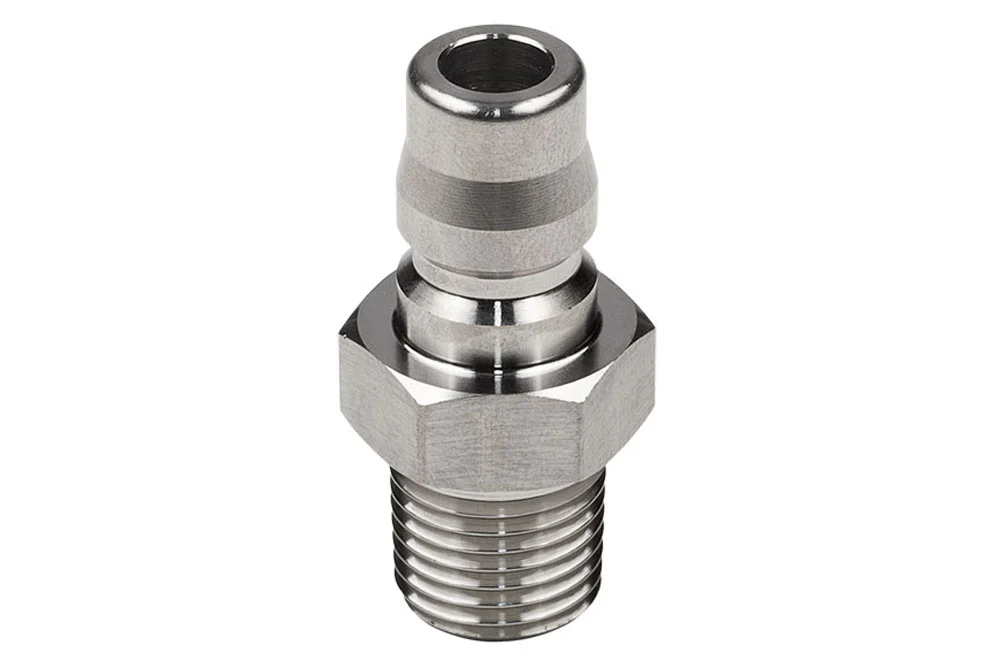 Full-flow quick coupling plug with GZ BSPT, NITTO KOHKI TSP CUPLA, stainless steel AISI 304