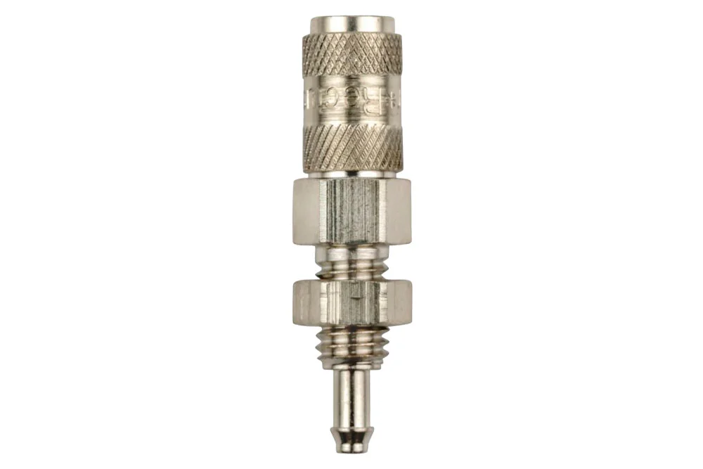 Quick-connection socket DN1.5 miniature universal, with hose end, brass, series 02KA