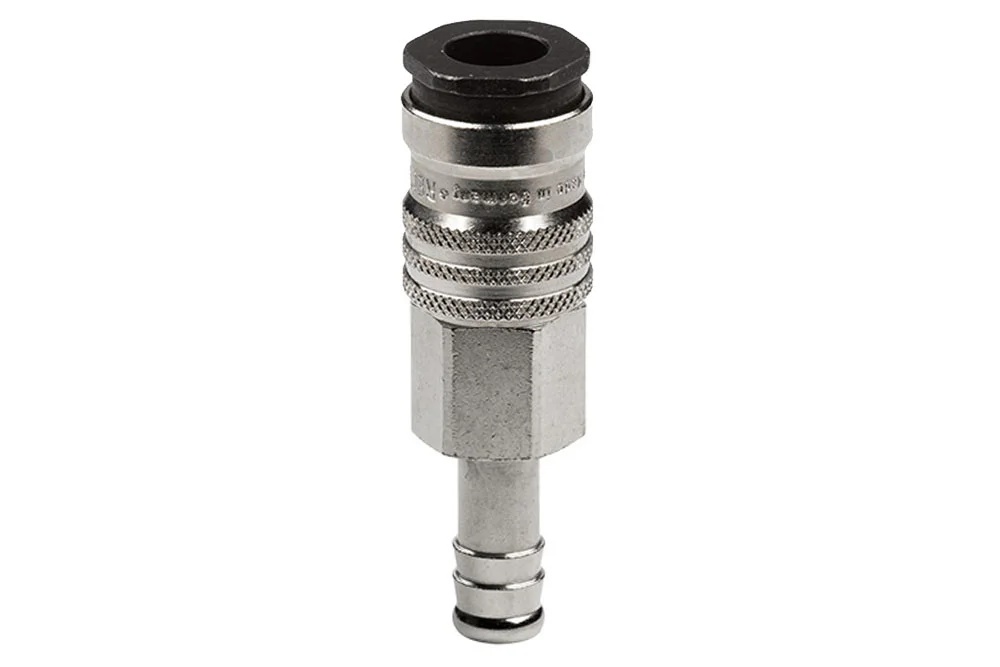 Quick-connection socket DN7.8 with valve, with hose end, hardened steel, series 1600KA